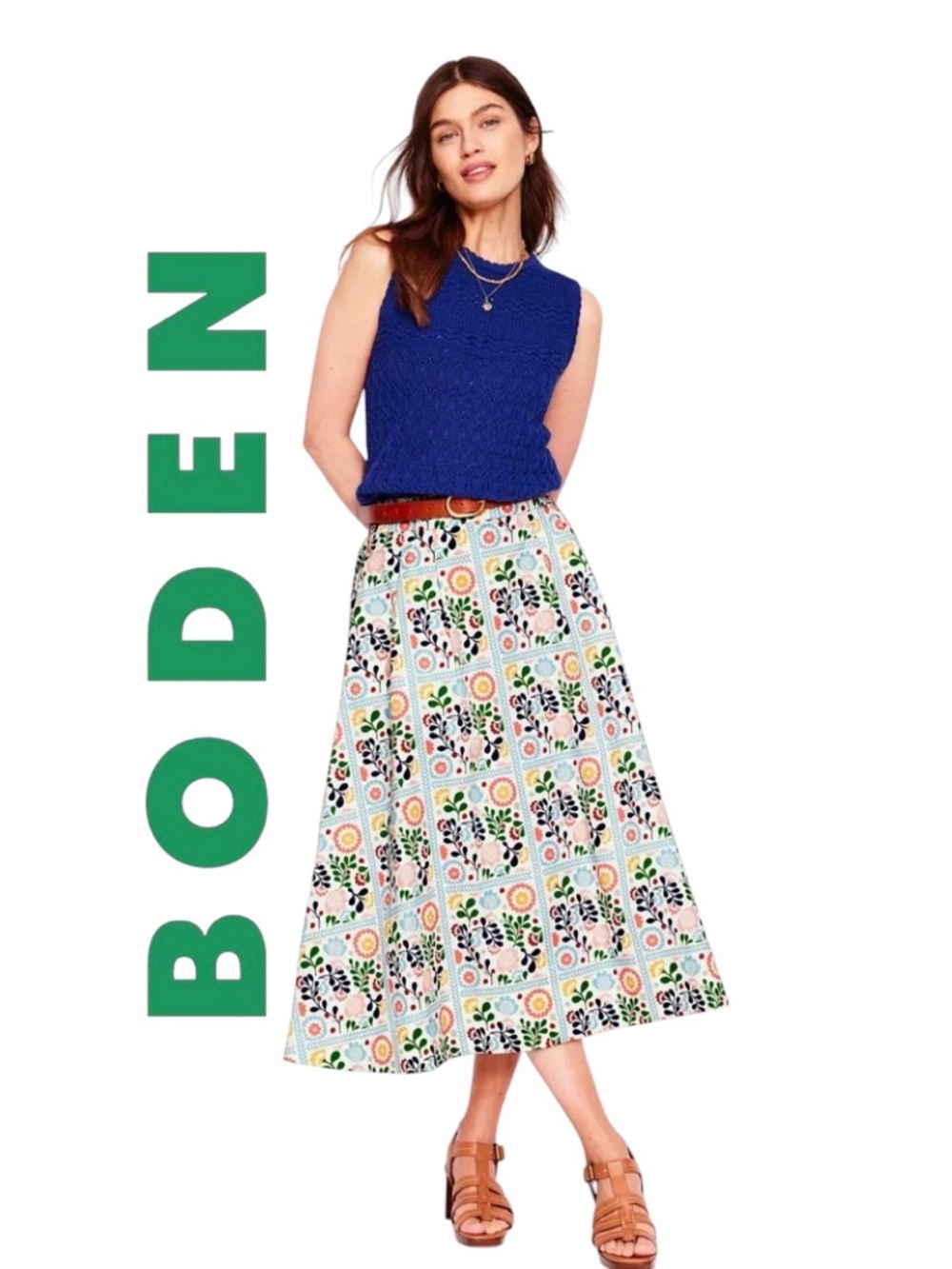 BODEN Isabella 💐 Cotton Sateen A line skirt pockets folk floral design 10 petite